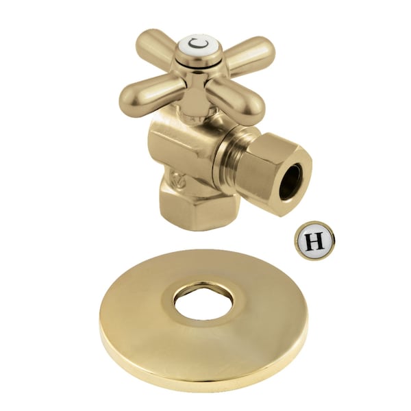 3/8" IPSx3/8" OD Comp Quarter-Turn Angle Stop Valve W/ Flange, Brass